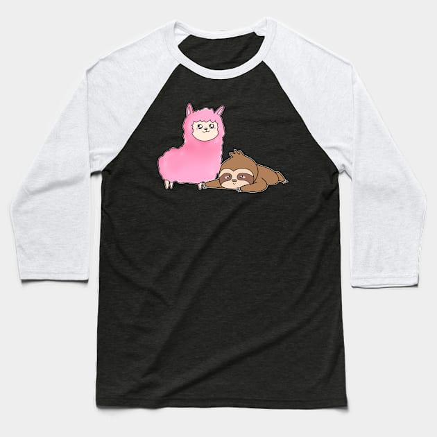 Cute Alpaca And Sloth Baseball T-Shirt by Imutobi